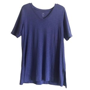 J Jill Pima Elbow Sleeve Periwinkle V Neck Tunic Top Women Sz M